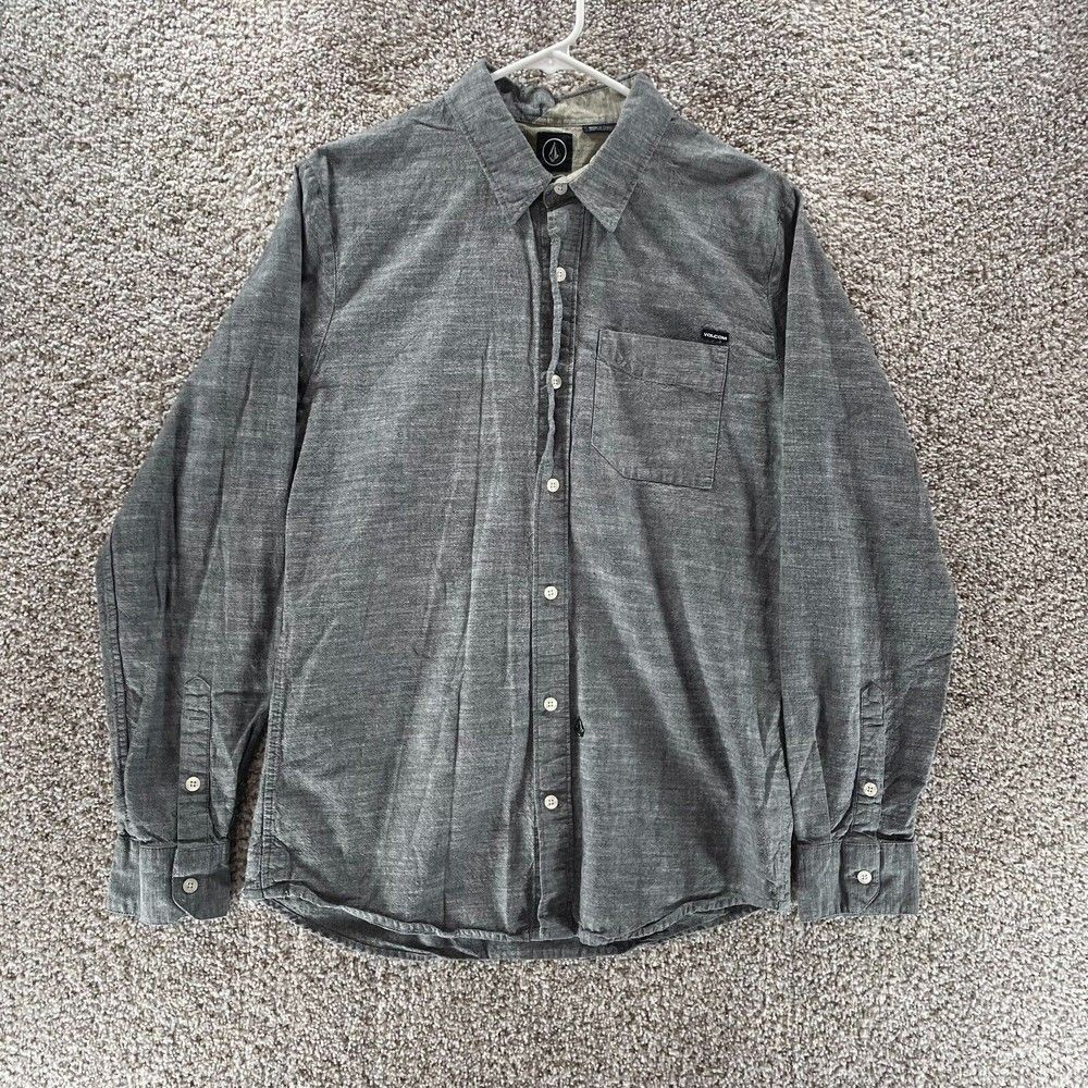 Volcom Shirt Mens Medium Gray Long Sleeve Button Up Casual Classiccore Normcore - Picture 1 of 9